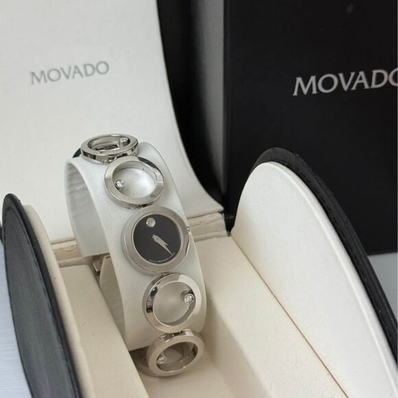 Movado 0605816 ONO Diamond Accented Stainless Steel Black Dial Watch - Picture 1 of 7